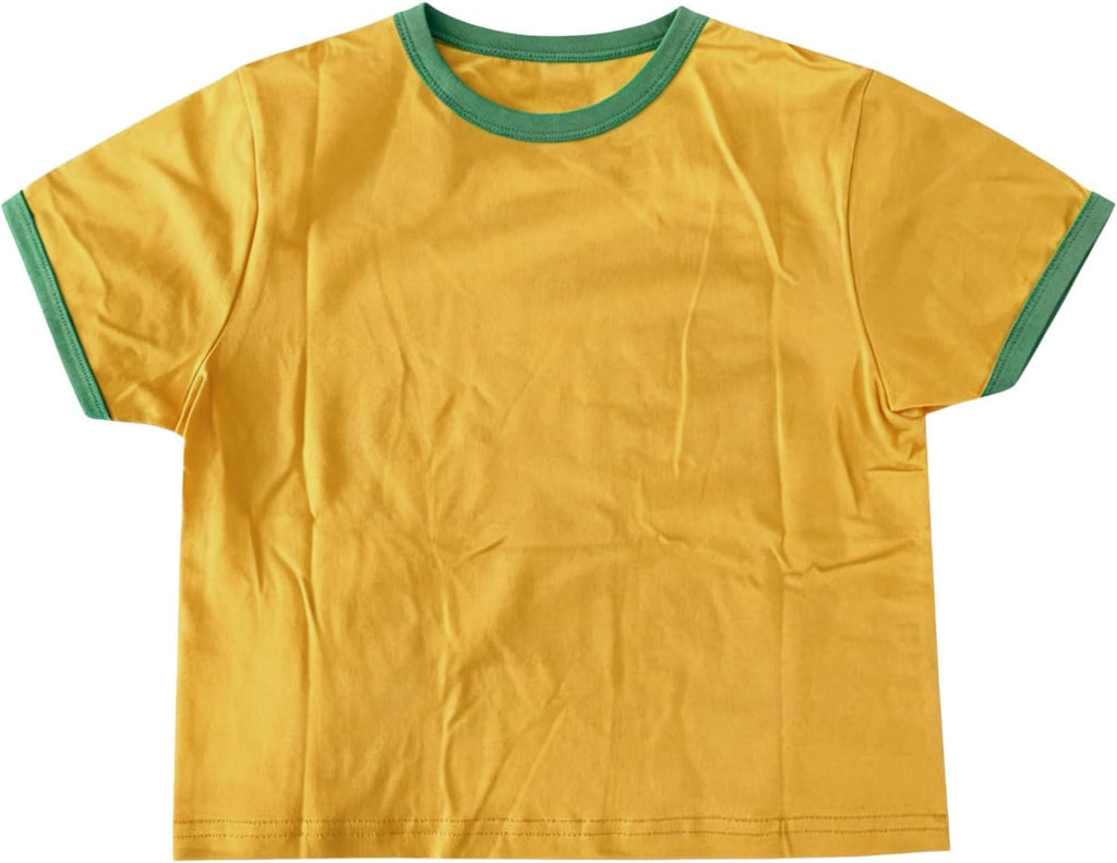 Générique Crop Top Football Femme Manches Raglan Drapeau Brésil Inscription Haut Court Tissu Respirant pour Supporteurs Sorties Estivales Tailles S À XL