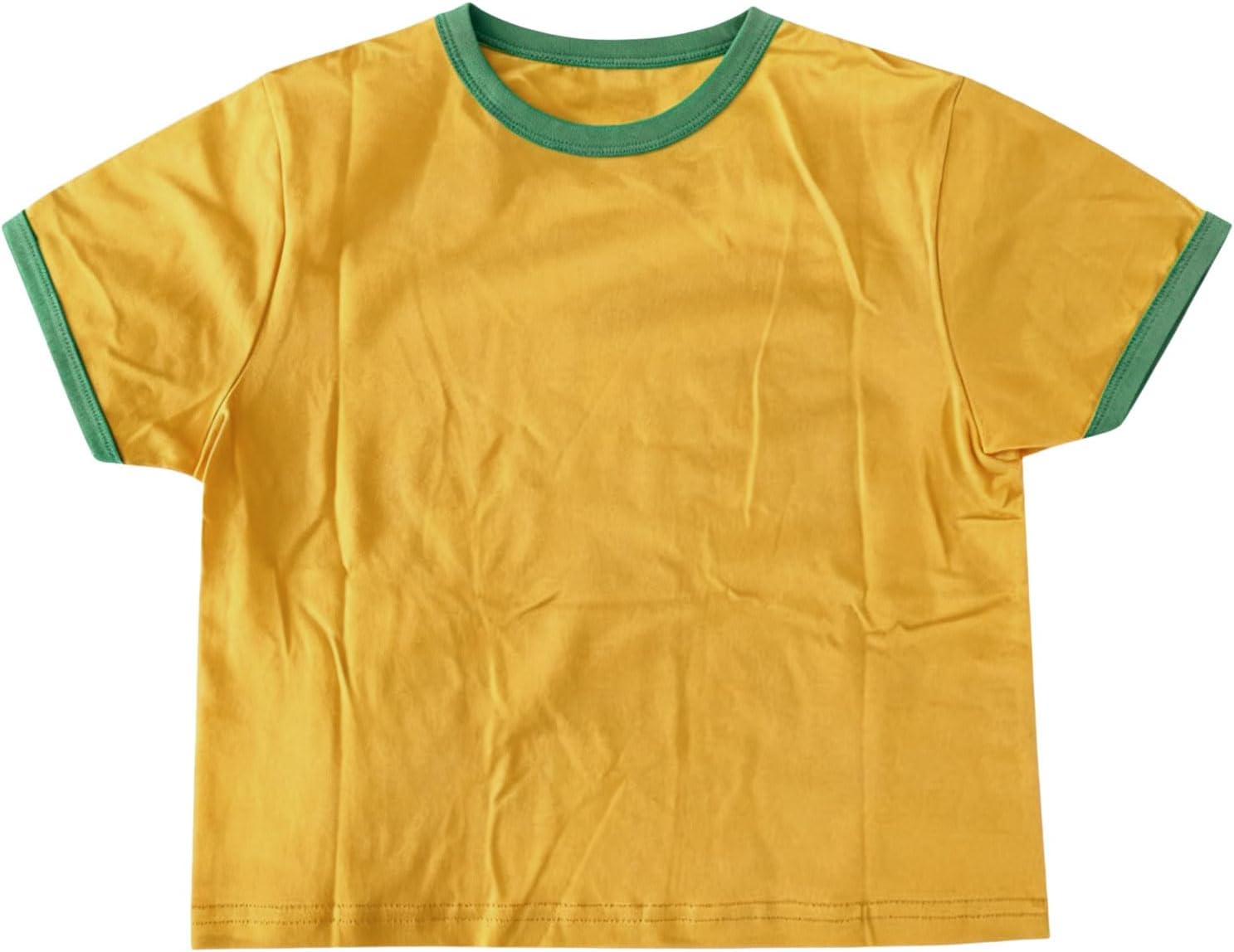 Générique Crop Top Football Femme Manches Raglan Drapeau Brésil Inscription Haut Court Tissu Respirant pour Supporteurs Sorties Estivales Tailles S À XL