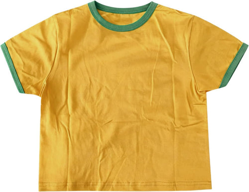 Générique Crop Top Football Femme Manches Raglan Drapeau Brésil Inscription Haut Court Tissu Respirant pour Supporteurs Sorties Estivales Tailles S À XL