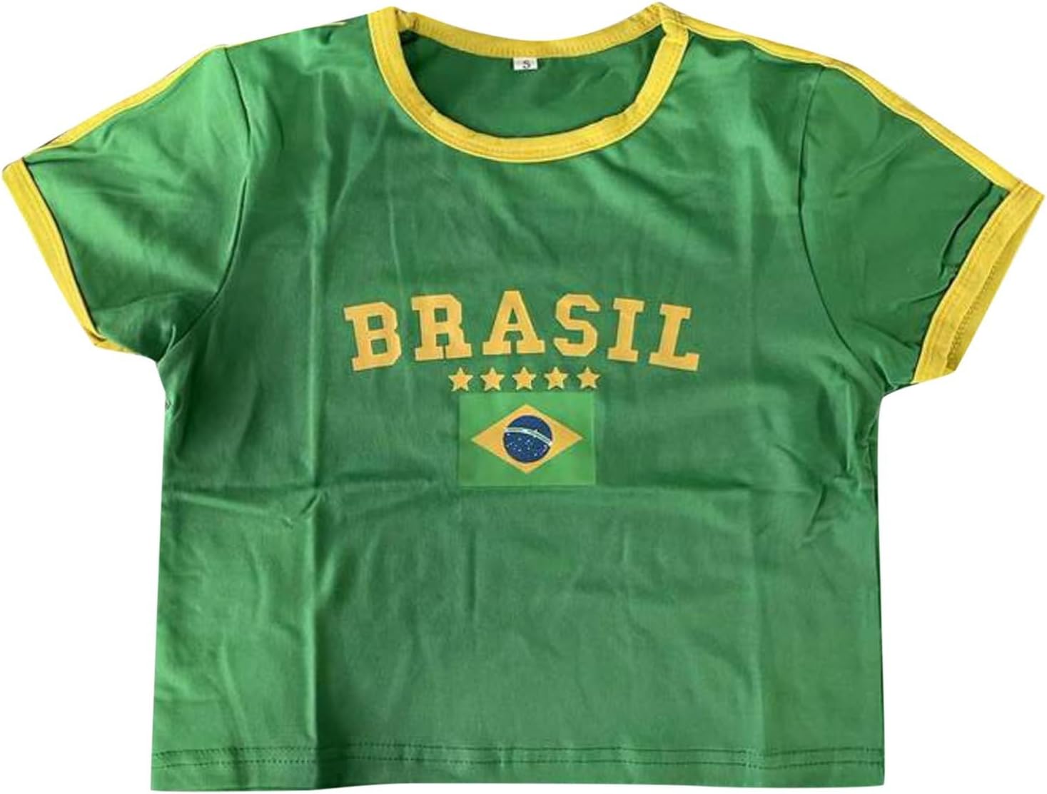 Women's Sports Crop Top Round Neck Short Sleeve Summer Brazil Naked Belly for Teens Girls Vintage Pom-Pom Uniforms Breathable Sportswear