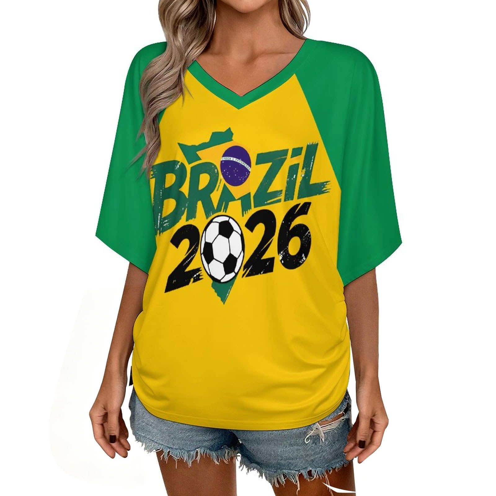 Custom T Shirt Female Fan Foot for World Cup T Shirt Oversize V Neck Camiseta Printed National Flag Short Sleeve Jersey World Cup 2026 Derivatives Clothing