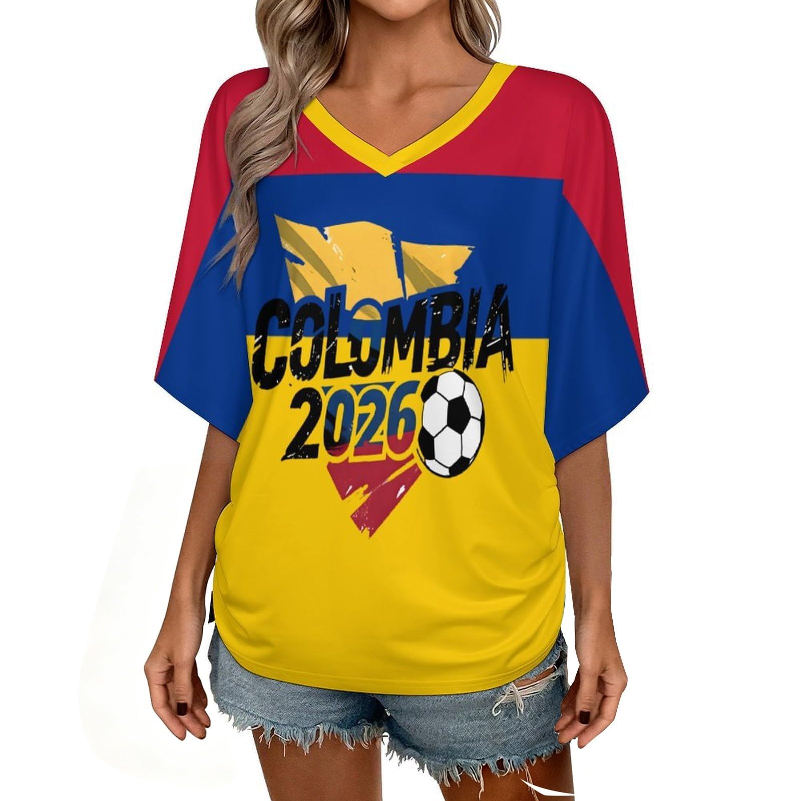 Custom T Shirt Female Fan Foot for World Cup T Shirt Oversize V Neck Camiseta Printed National Flag Short Sleeve Jersey World Cup 2026 Derivatives Clothing
