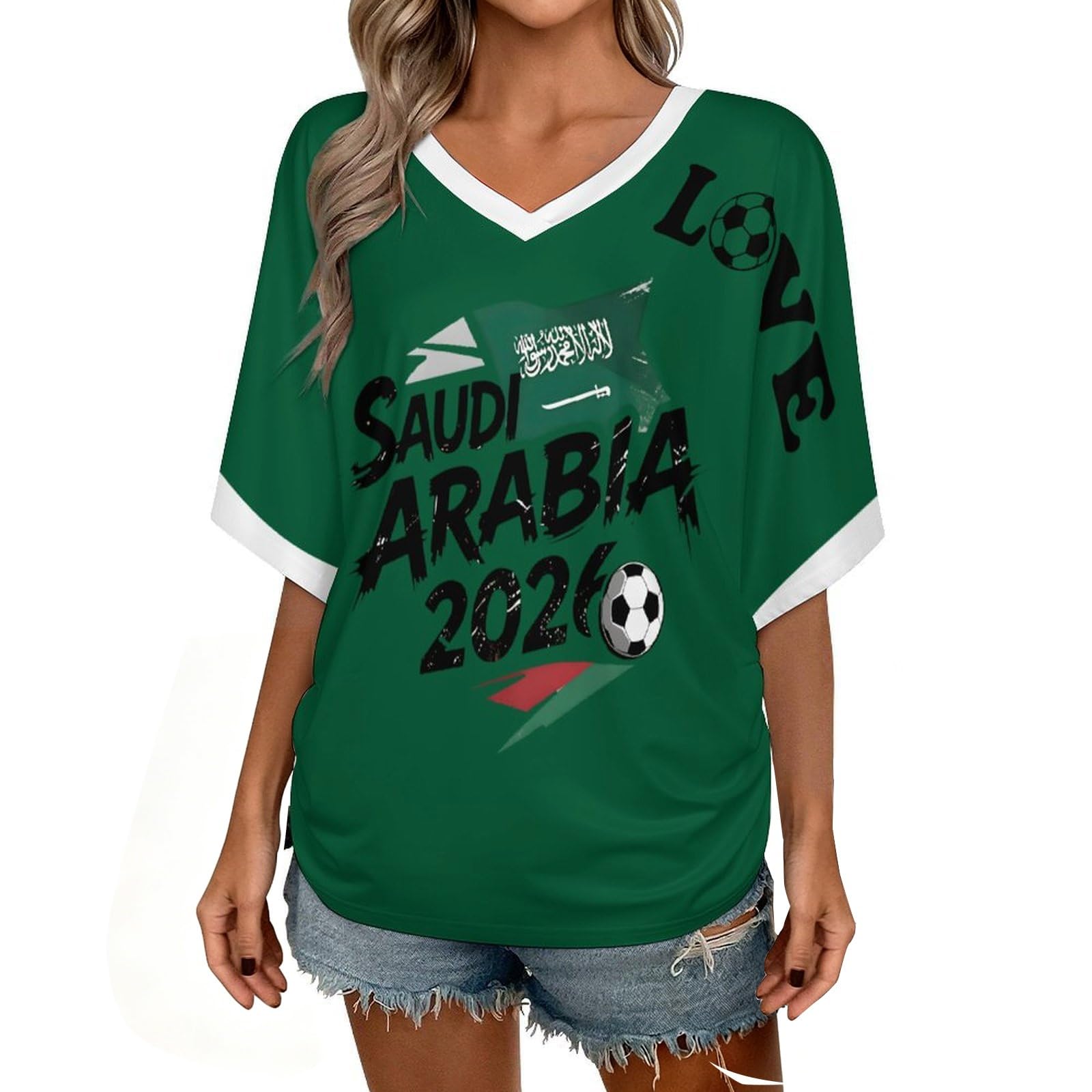 Custom T Shirt Female Fan Foot for World Cup T Shirt Oversize V Neck Camiseta Printed National Flag Short Sleeve Jersey World Cup 2026 Derivatives Clothing