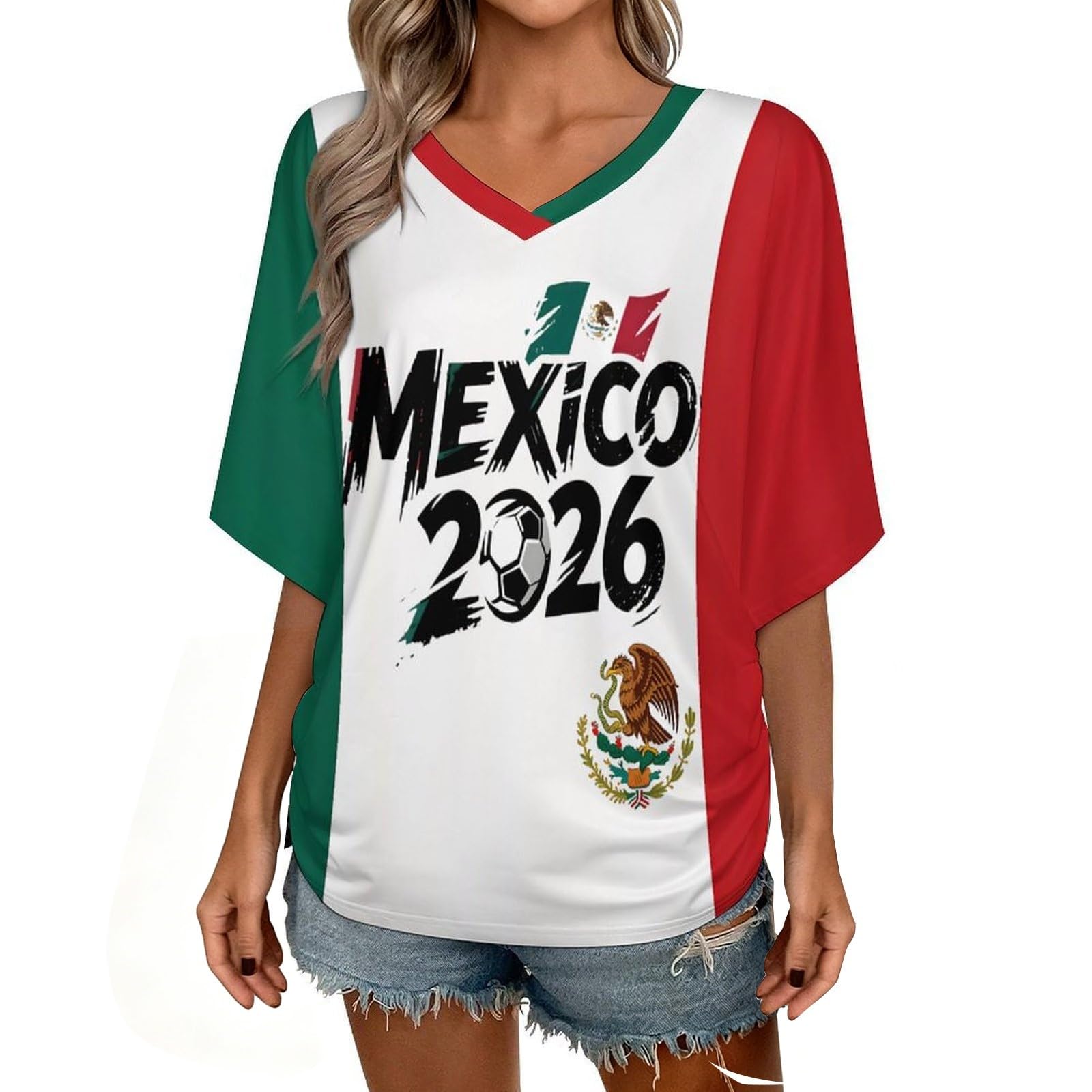 Custom T Shirt Female Fan Foot for World Cup T Shirt Oversize V Neck Camiseta Printed National Flag Short Sleeve Jersey World Cup 2026 Derivatives Clothing