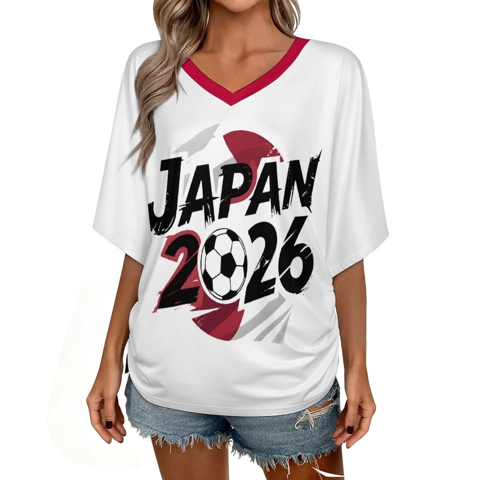 Custom T Shirt Female Fan Foot for World Cup T Shirt Oversize V Neck Camiseta Printed National Flag Short Sleeve Jersey World Cup 2026 Derivatives Clothing