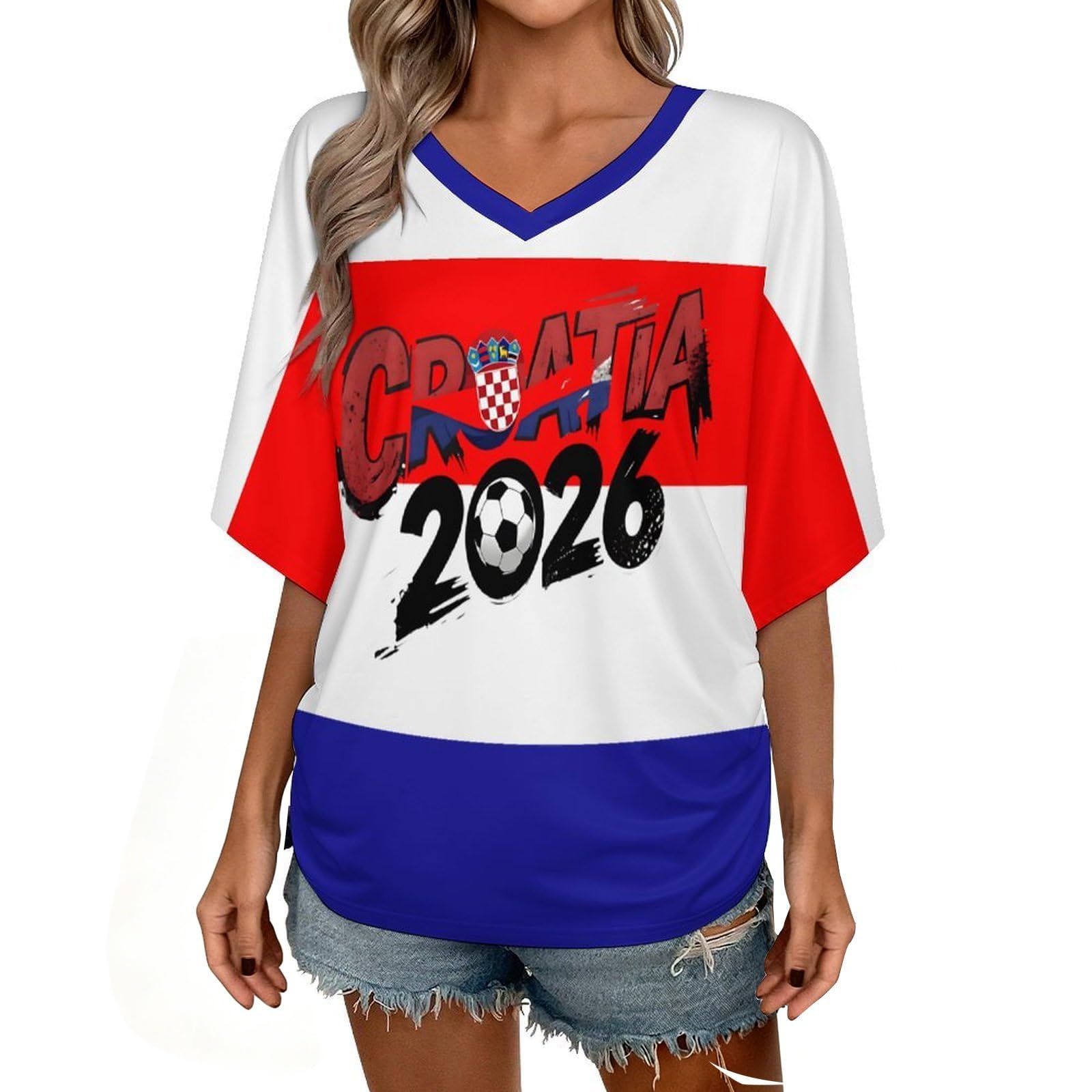 Custom T Shirt Female Fan Foot for World Cup T Shirt Oversize V Neck Camiseta Printed National Flag Short Sleeve Jersey World Cup 2026 Derivatives Clothing