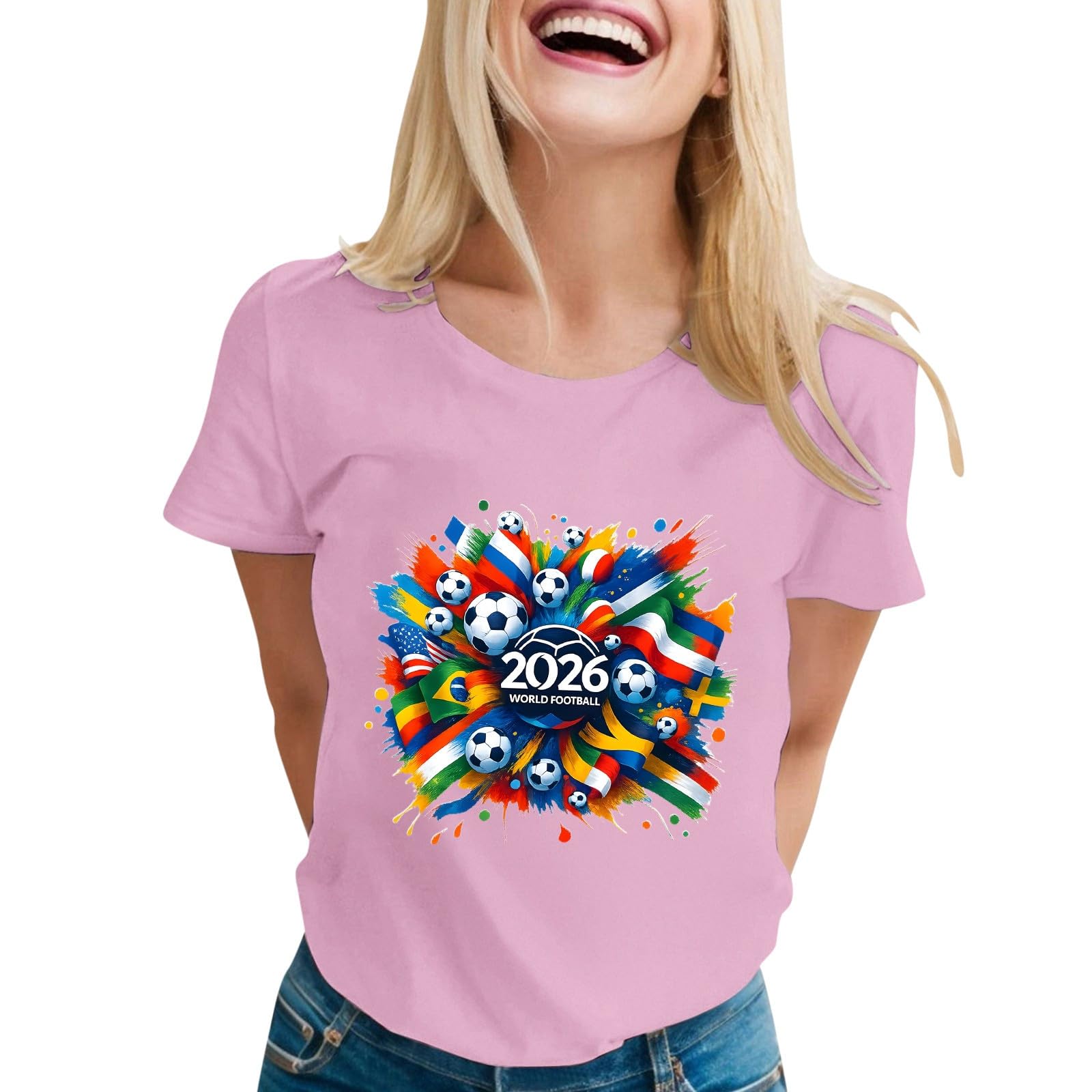 World Cup Short Sleeve Round Neck Graphic Printed T-Shirt, Soft and Casual, Ideal for Sports Fans