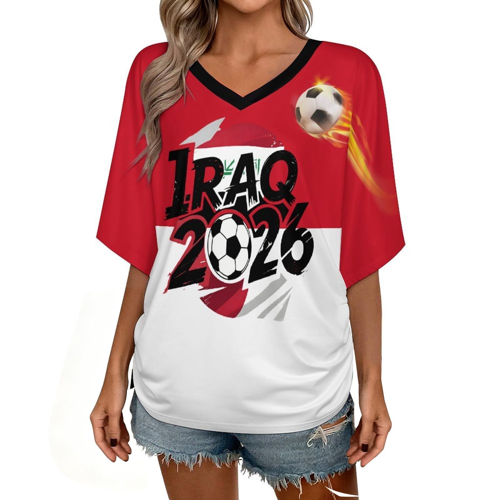Custom T Shirt Female Fan Foot for World Cup T Shirt Oversize V Neck Camiseta Printed National Flag Short Sleeve Jersey World Cup 2026 Derivatives Clothing