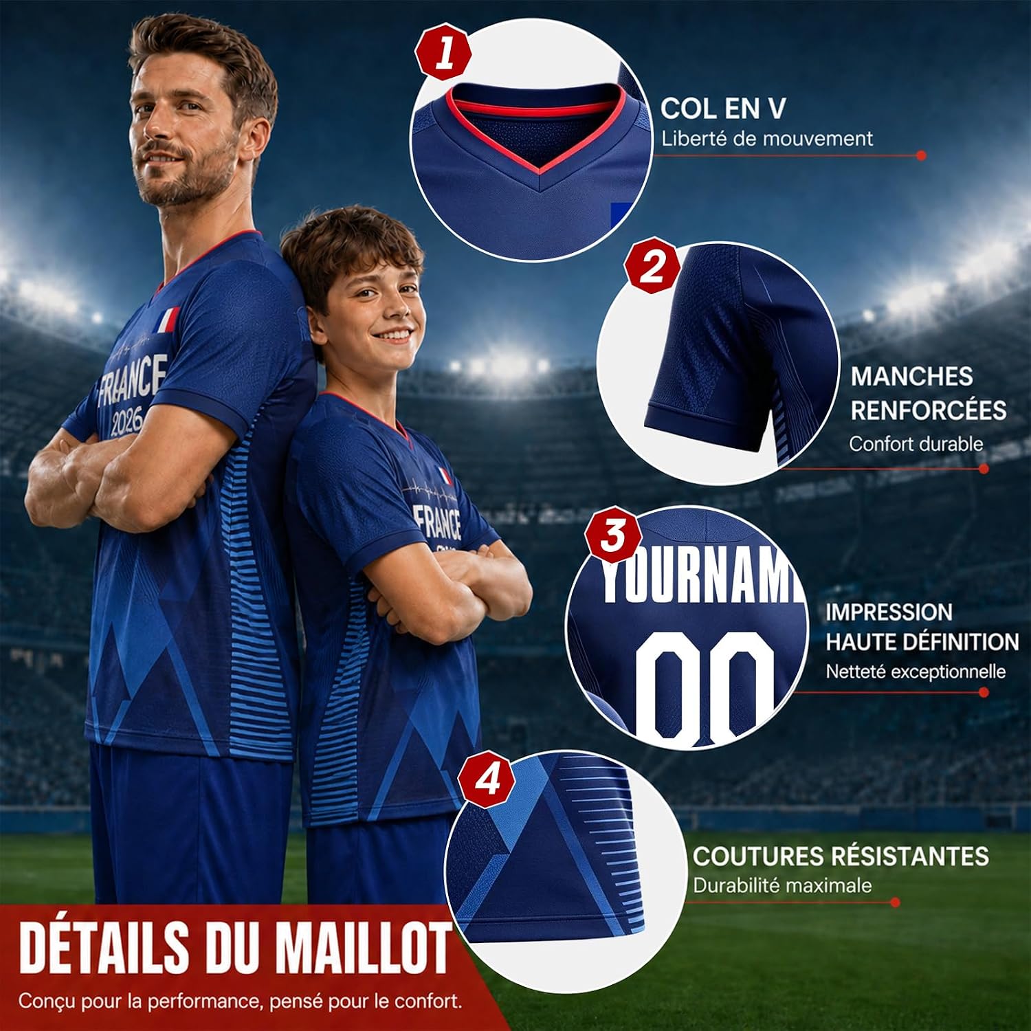France 2026 Football Jersey Personalized Kid with Name and Number Football T-Shirt for Men Boys Adult Comfortable Breathable Personalized Football Gifts
