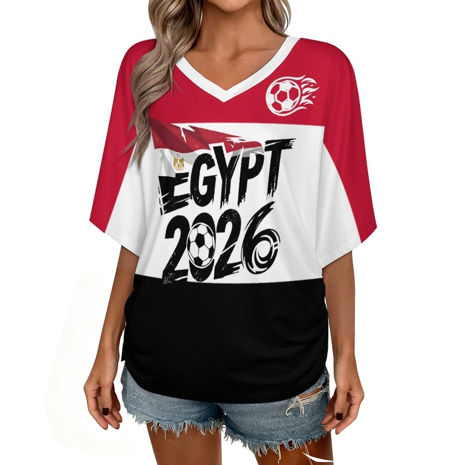 Custom T Shirt Female Fan Foot for World Cup T Shirt Oversize V Neck Camiseta Printed National Flag Short Sleeve Jersey World Cup 2026 Derivatives Clothing