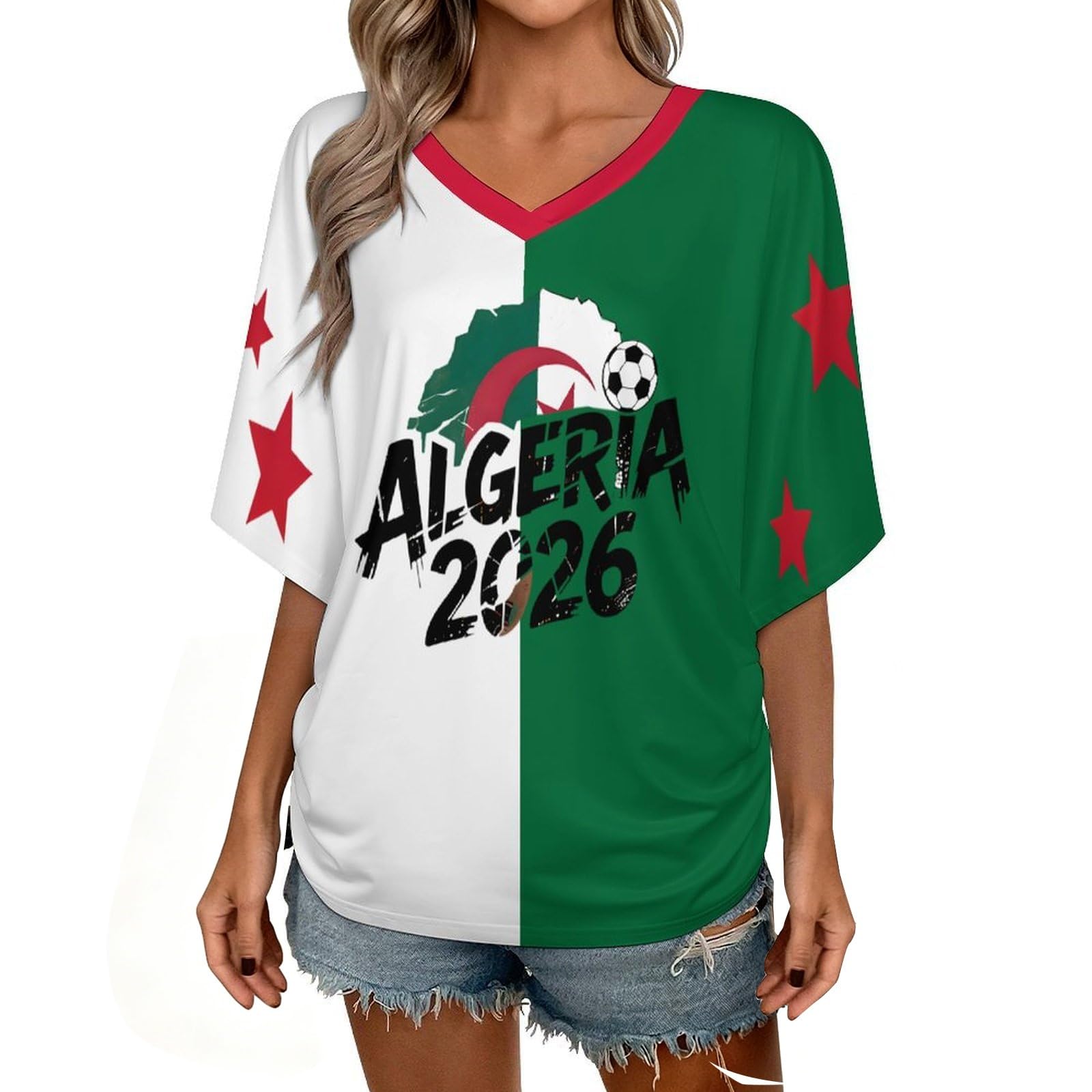 Custom T Shirt Female Fan Foot for World Cup T Shirt Oversize V Neck Camiseta Printed National Flag Short Sleeve Jersey World Cup 2026 Derivatives Clothing