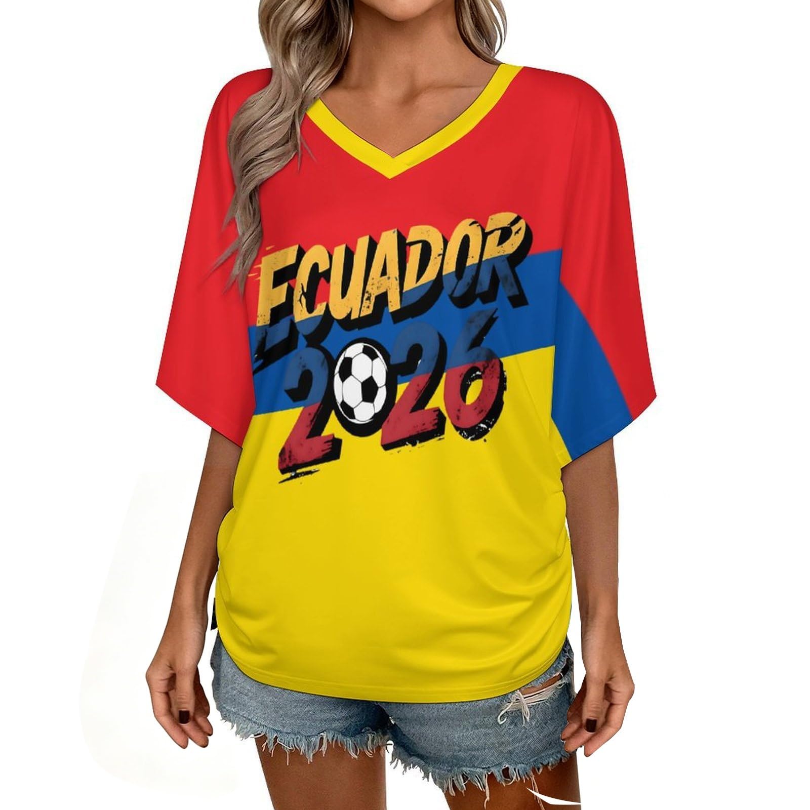 Custom T Shirt Female Fan Foot for World Cup T Shirt Oversize V Neck Camiseta Printed National Flag Short Sleeve Jersey World Cup 2026 Derivatives Clothing