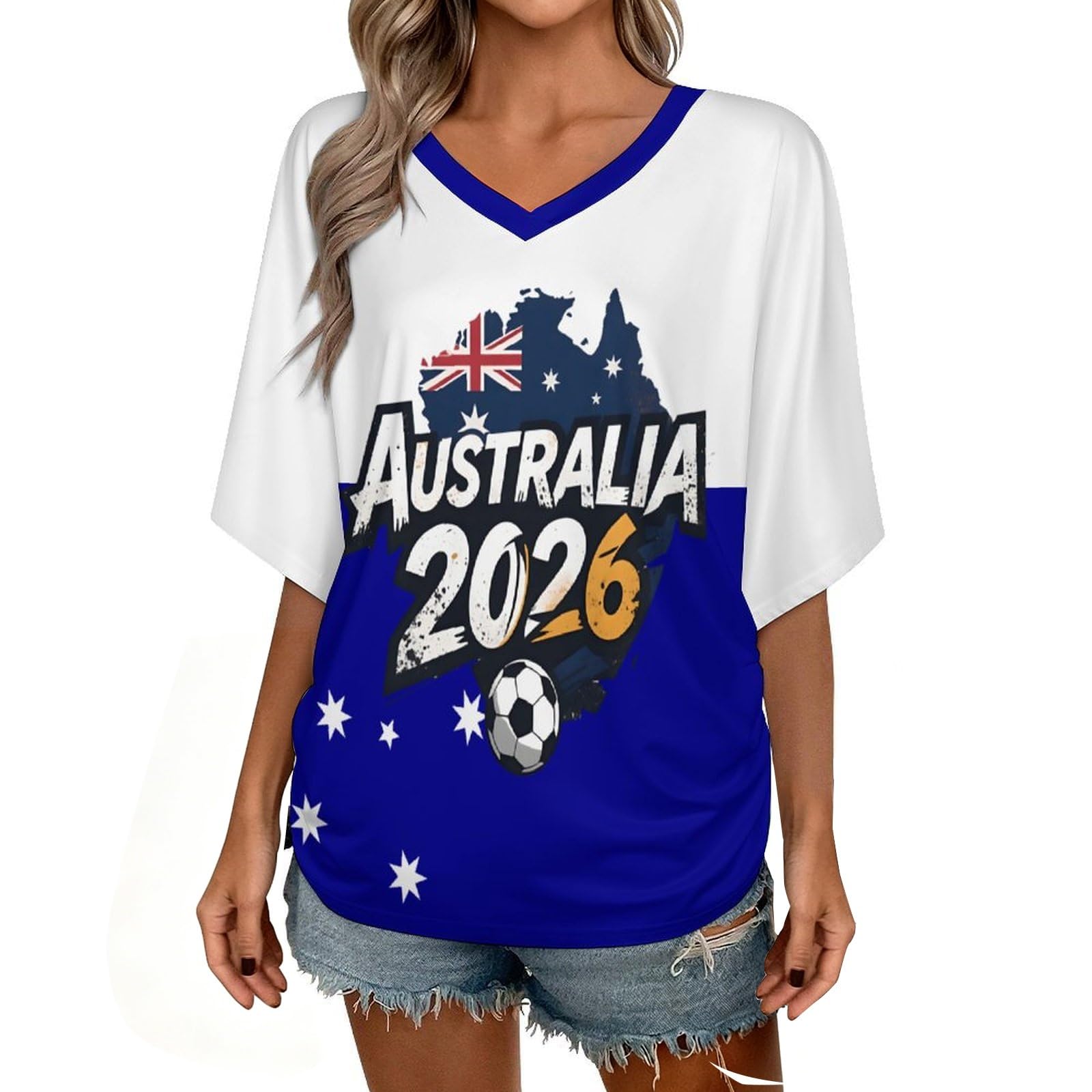 Custom T Shirt Female Fan Foot for World Cup T Shirt Oversize V Neck Camiseta Printed National Flag Short Sleeve Jersey World Cup 2026 Derivatives Clothing