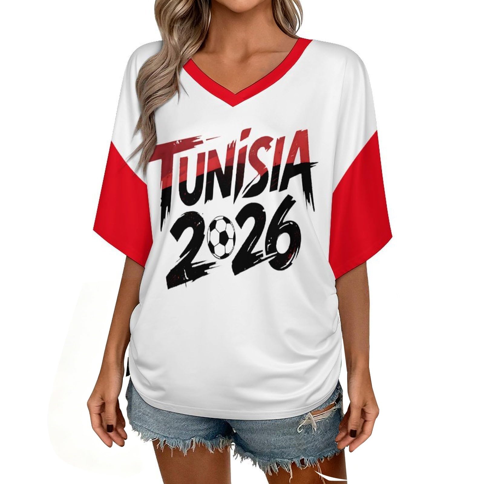 Custom T Shirt Female Fan Foot for World Cup T Shirt Oversize V Neck Camiseta Printed National Flag Short Sleeve Jersey World Cup 2026 Derivatives Clothing