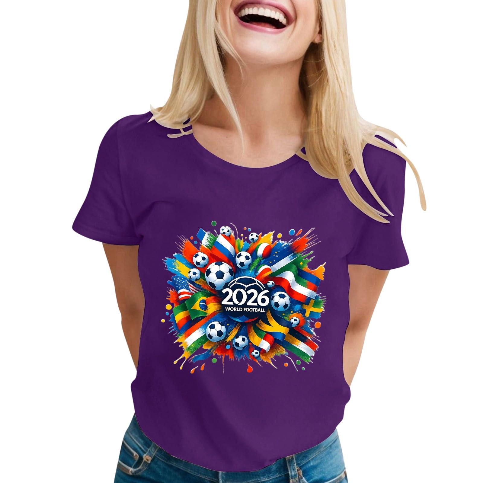 World Cup Short Sleeve Round Neck Graphic Printed T-Shirt, Soft and Casual, Ideal for Sports Fans