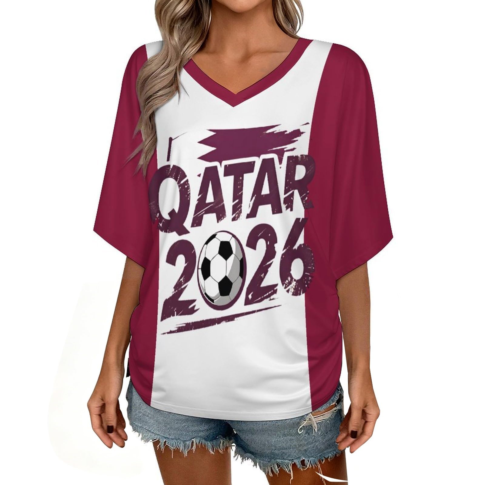 Custom T Shirt Female Fan Foot for World Cup T Shirt Oversize V Neck Camiseta Printed National Flag Short Sleeve Jersey World Cup 2026 Derivatives Clothing