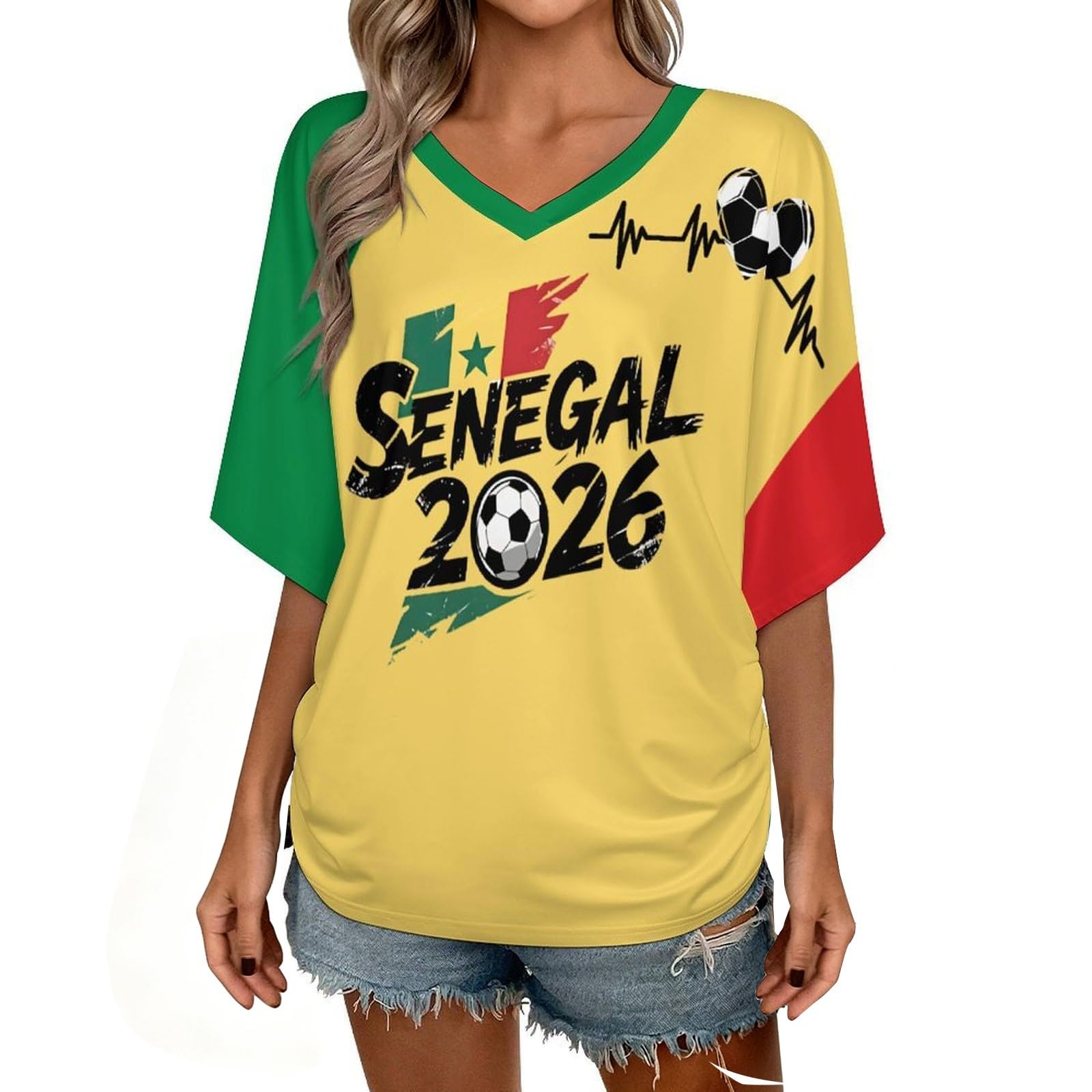 Custom T Shirt Female Fan Foot for World Cup T Shirt Oversize V Neck Camiseta Printed National Flag Short Sleeve Jersey World Cup 2026 Derivatives Clothing