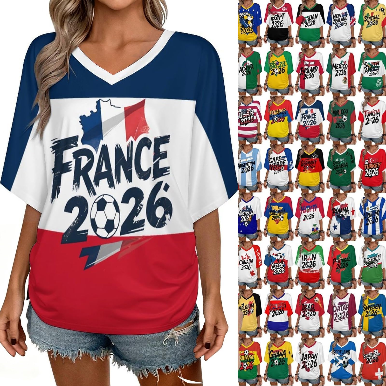Custom T Shirt Female Fan Foot for World Cup T Shirt Oversize V Neck Camiseta Printed National Flag Short Sleeve Jersey World Cup 2026 Derivatives Clothing