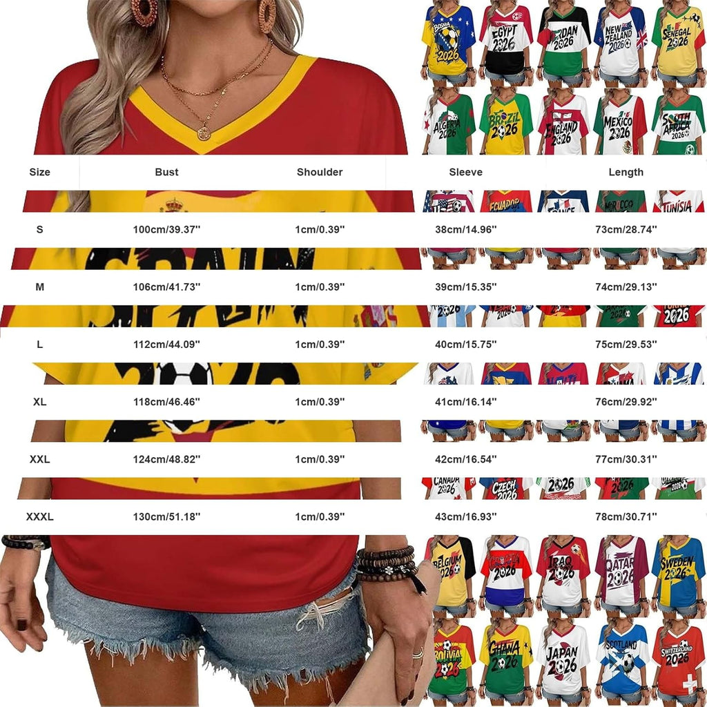 Custom T Shirt Female Fan Foot for World Cup T Shirt Oversize V Neck Camiseta Printed National Flag Short Sleeve Jersey World Cup 2026 Derivatives Clothing