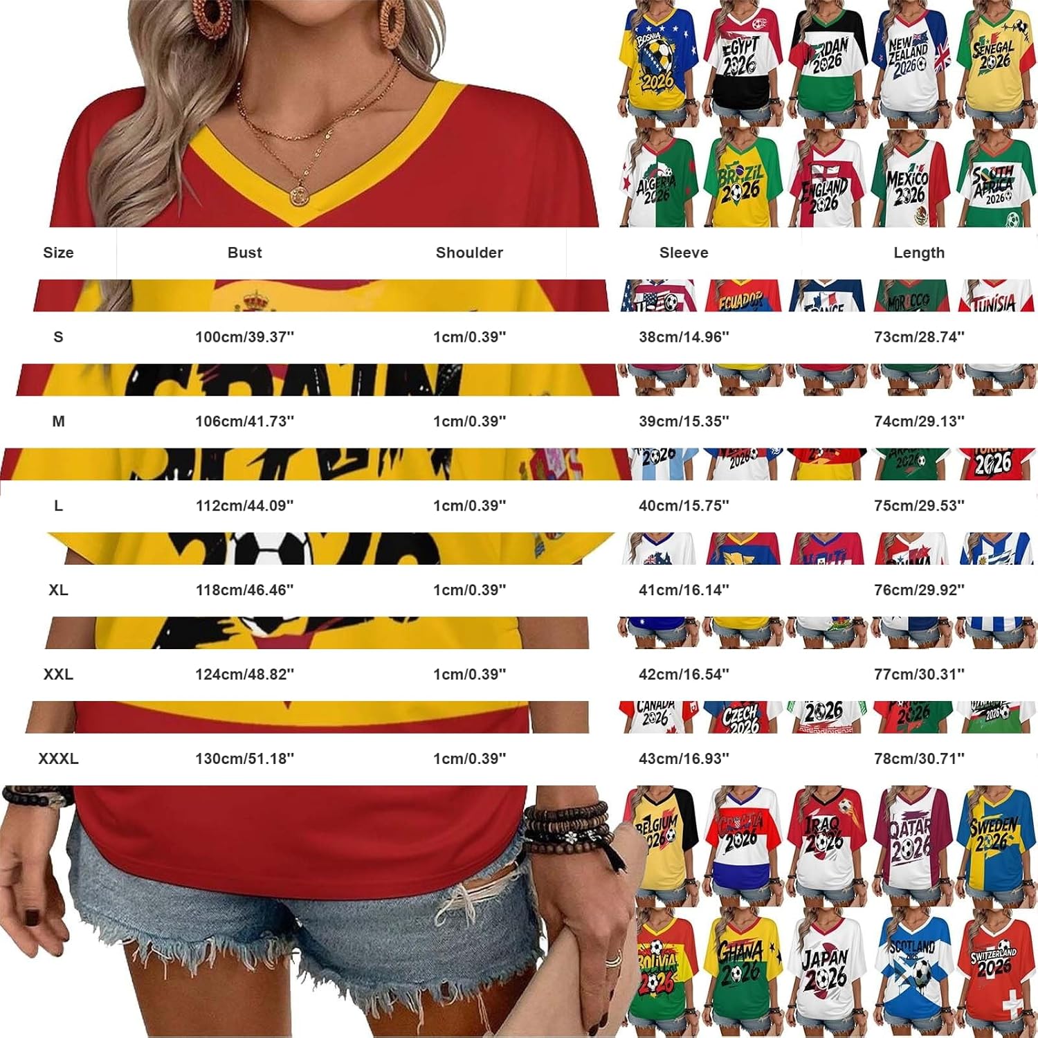Custom T Shirt Female Fan Foot for World Cup T Shirt Oversize V Neck Camiseta Printed National Flag Short Sleeve Jersey World Cup 2026 Derivatives Clothing