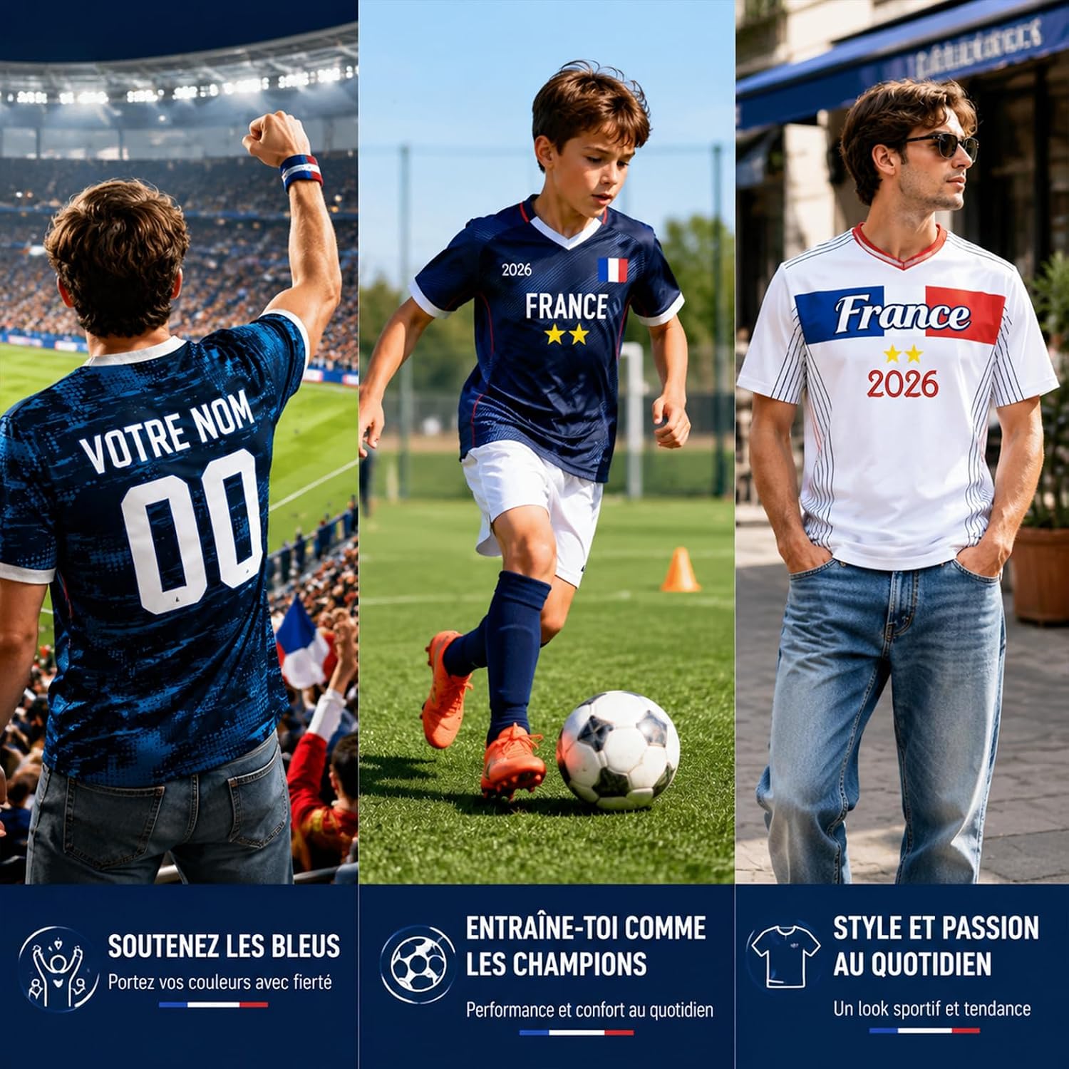France 2026 Football Jersey Personalized Kid with Name and Number Football T-Shirt for Men Boys Adult Comfortable Breathable Personalized Football Gifts