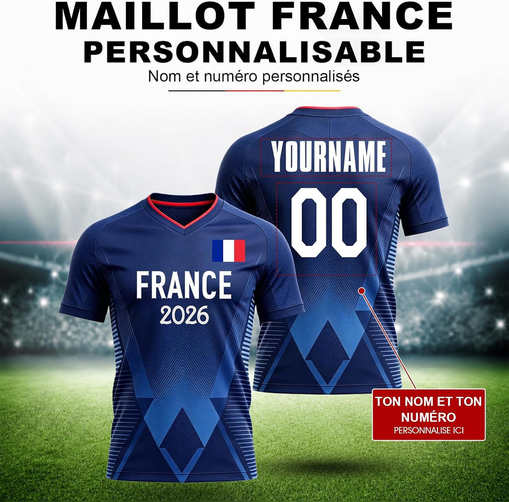 France 2026 Football Jersey Personalized Kid with Name and Number Football T-Shirt for Men Boys Adult Comfortable Breathable Personalized Football Gifts